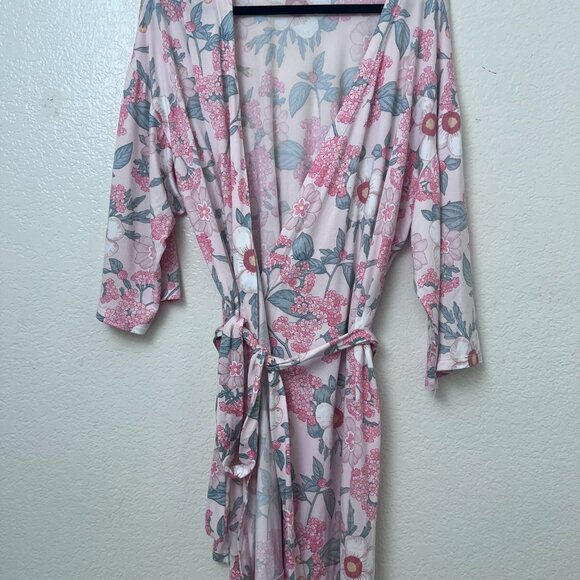 Flora Nikrooz Pink Floral Kimono Robe Ultra Soft Lightweight Lounge Wrap Large - Picture 13 of 13